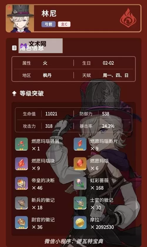 《原神》4.5林尼出装配队及突破材料一览 林尼突破材料收集路线分享图2